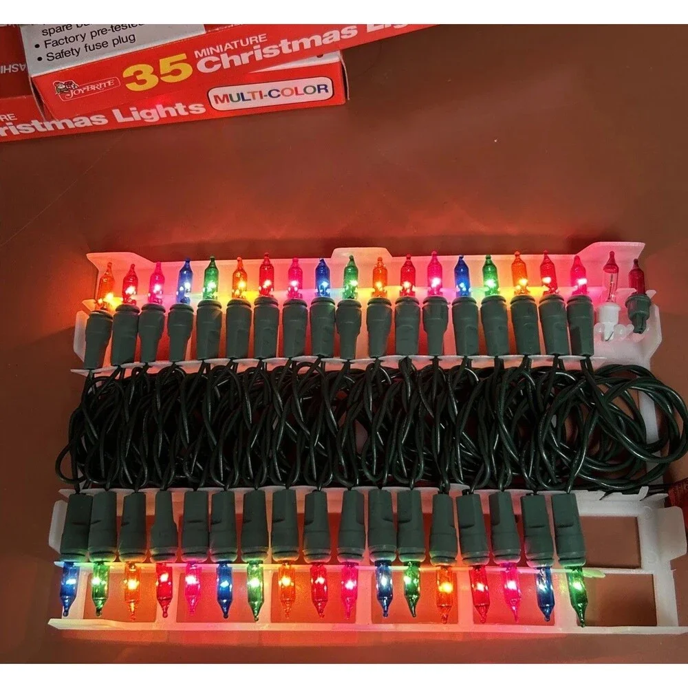 Lot Of 2 Joy Brite 35 Miniature Christmas Lights Multicolor Steady Flashing Vtg
